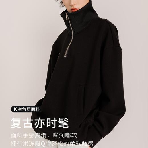 weyo女款空气层复古螺纹领宽松百搭撞色翻领卫衣881037 商品图3