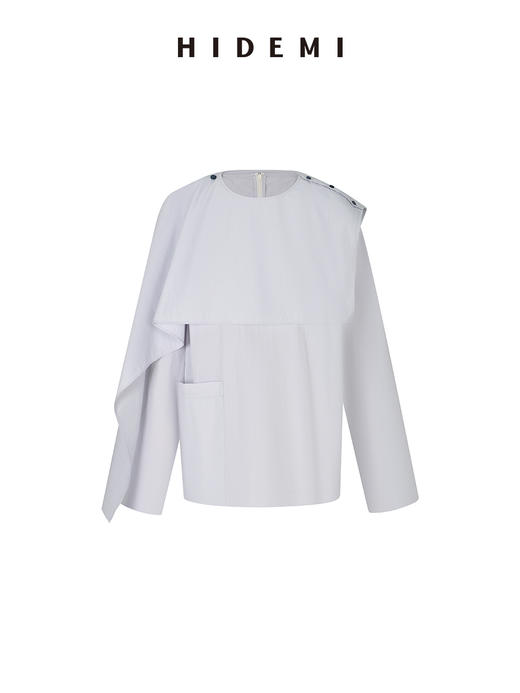 HIDEMI 极简微褶皱设计感可拆卸披肩领多穿式衬衫上衣半裙套装 商品图13