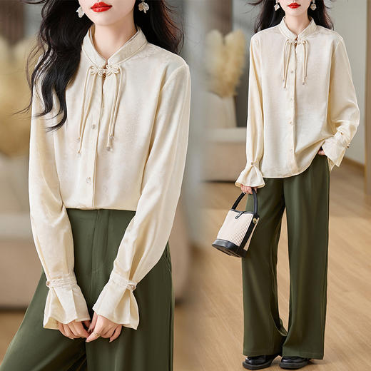 春季新款，娃娃领长袖衬衫女复古设计感小众宽松衬衣HR-HRYZ9610 商品图2