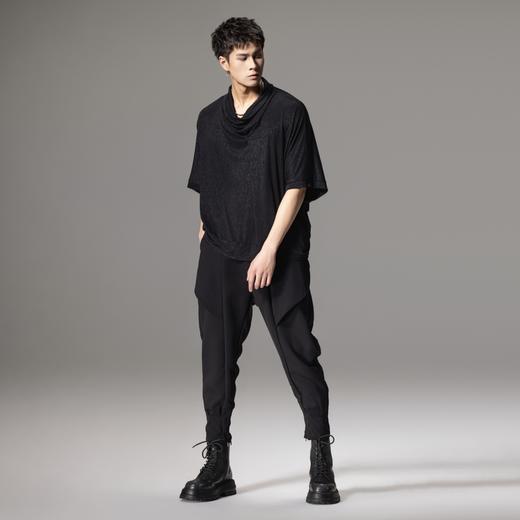 PINLI品立夏季新款堆堆领暗黑T恤潮流时尚宽松休闲短袖男上衣B242111005 商品图4