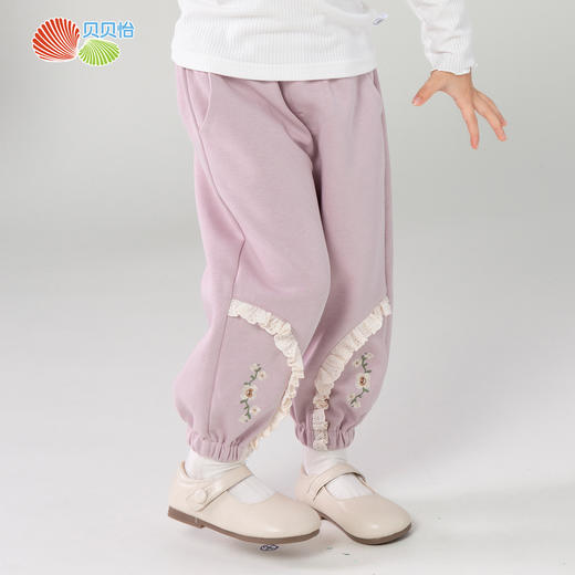 贝贝怡女童长裤2024春季新款甜美休闲束脚裤儿童春装女中大童裤子ZB1DK012 商品图1