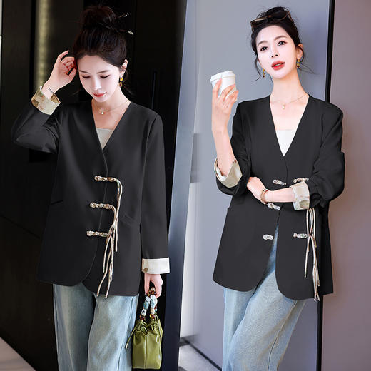 春季新款，女装直角肩V领盘扣西装新中式女外套HR-MYL1188 商品图3