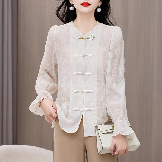 复古设计感，娃娃领长袖衬衫女小众春季新款宽松衬衣HR-HRYZ9615 商品图4