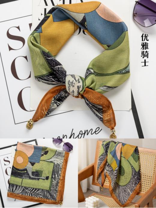 ✅【HLUOS轻奢磁吸扣方巾】精✨美印花时尚有范，💞带来更多的精彩和设计。 🌤️ 吸盘重金属感吊坠，🌸一吸一拉方便佩戴，🏕️装饰护颈两不误。💐 商品图3