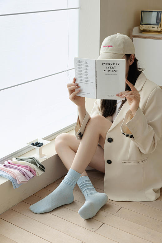 【YW】无忧购（29/5双）春夏韩系ins风超薄竖条纹抗起球中筒堆堆袜8816（截单后7天发货) 商品图2