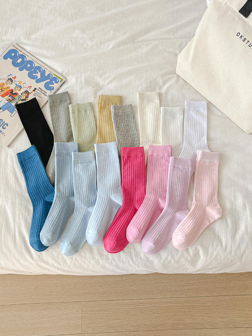 【YW】无忧购（29/5双）春夏韩系ins风超薄竖条纹抗起球中筒堆堆袜8816（截单后7天发货) 商品图9