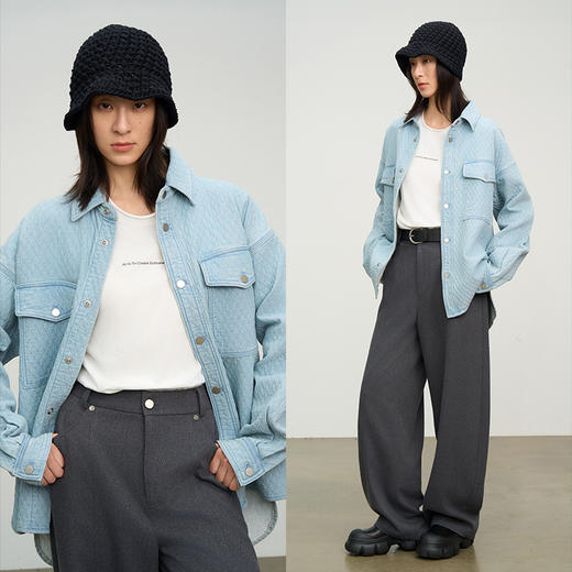 【郭碧婷同款】UMILAB【半数】优质100%长绒棉菱形格肌理感廓形衬衫外套BC716H 商品图3