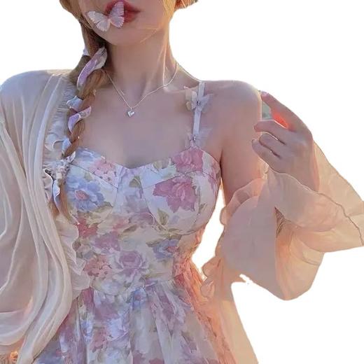 夏新款【大码女装 温柔风碎花吊带裙女】法式雪纺连衣裙 防晒衬衫两件套 商品图4