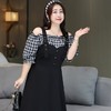 复古连衣裙300斤大码夏季新款中长款黑色假两件露肩裙子 商品缩略图3