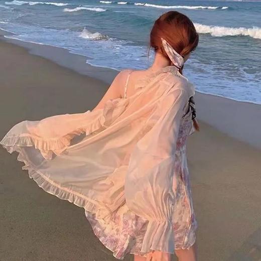 夏新款【大码女装 温柔风碎花吊带裙女】法式雪纺连衣裙 防晒衬衫两件套 商品图3
