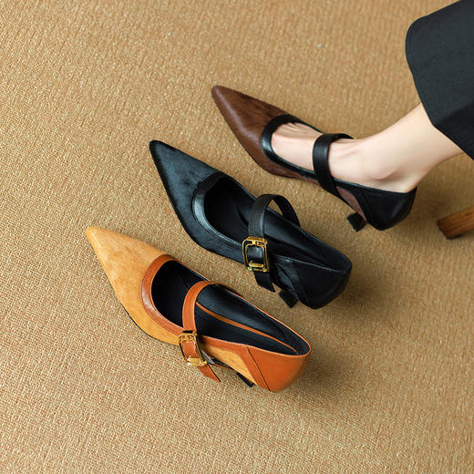 【预售5天】性感百搭，搭配小黑裙马毛+头层牛皮拼接尖头高跟鞋SY&G6046-1 商品图2