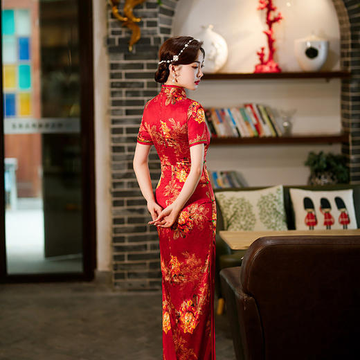 高开衩双层旗袍裙，修身印花国风旗袍CX-0650 商品图3