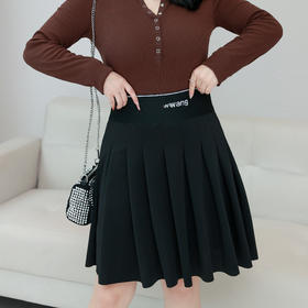 春夏款半身裙弹力字母高腰A字短裙小黑裙女300斤大码百褶裙