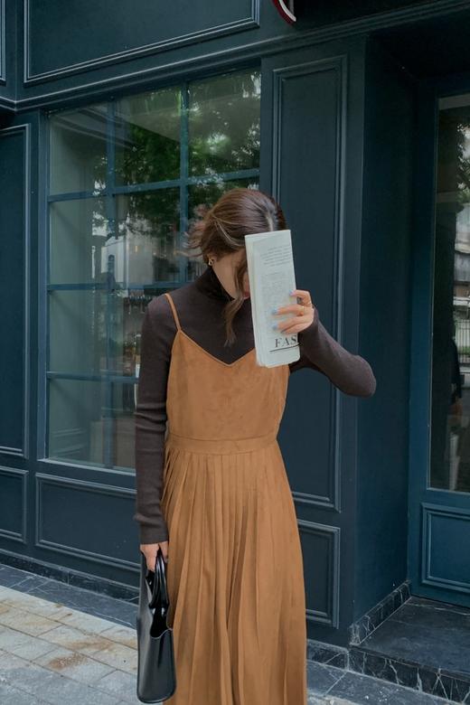 L.Fleuri 棕色绒面吊带连衣裙 15108 商品图1