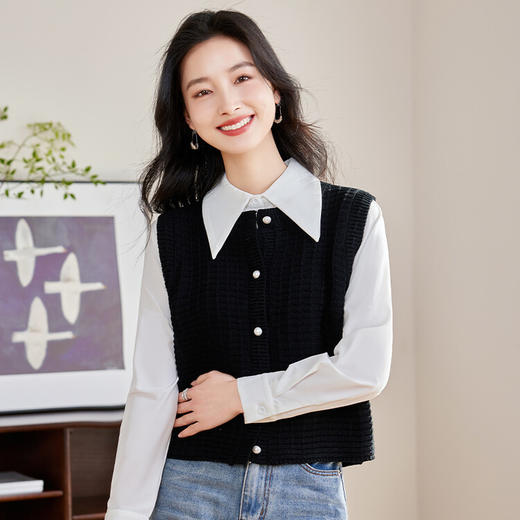 QY479新品短款气质优雅修身显瘦针织马甲女上衣马夹 商品图1