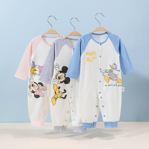 迪士尼2024春季纯棉前开连体衣男女宝宝哈衣时尚撞色爬爬服舒适抱衣JD1DL001 商品图0