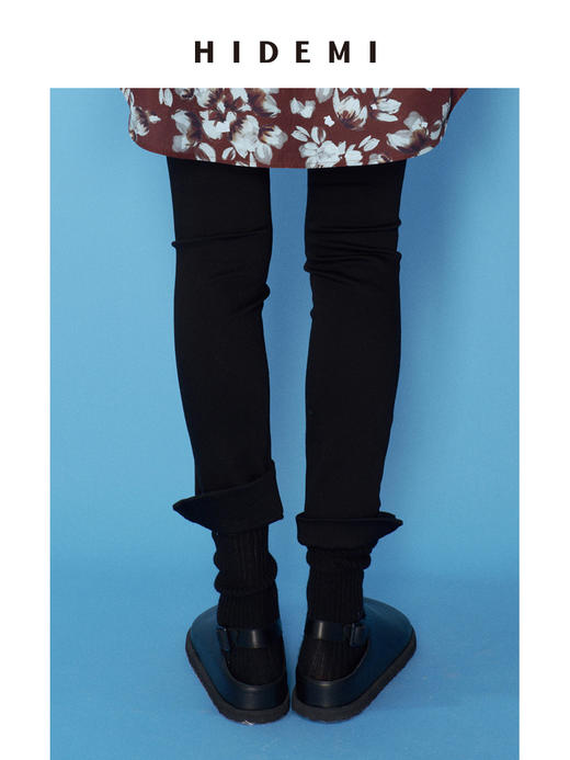 HIDEMI 黑色水洗棉弹力修身拉链裤脚九分裤超显瘦神裤 商品图3