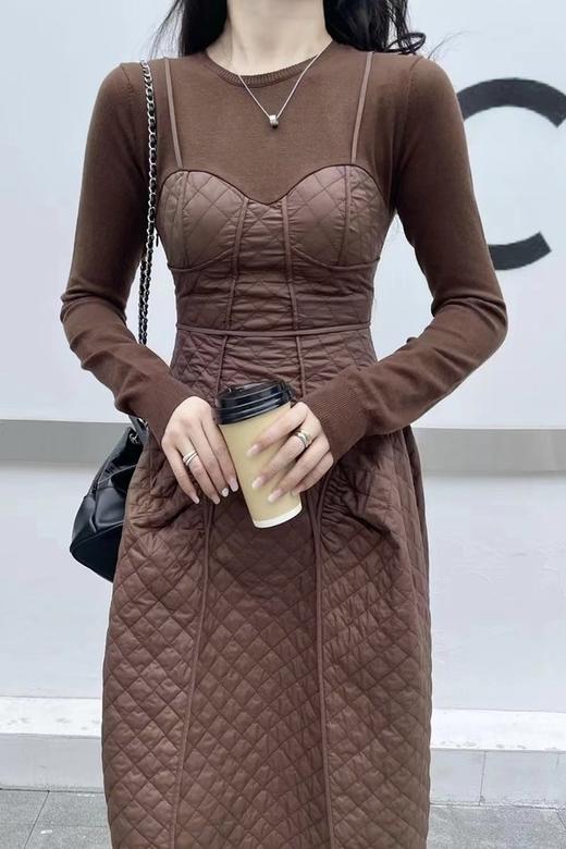 ANSUABEL 棕色圆领假两件连衣裙 15238 商品图4