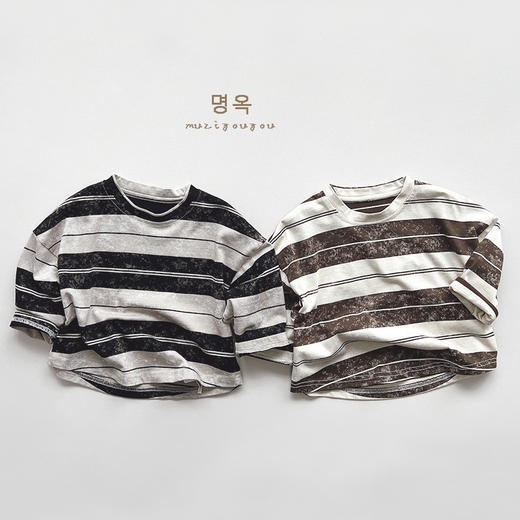 【超有范！复古做旧风~巨百搭】韩版儿童条纹T恤2024春季新款男女童个性上衣 商品图3