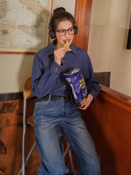 浮生八记/23D256/仿牛仔双压线撞色工装口袋肌理棉衬衫 商品图1