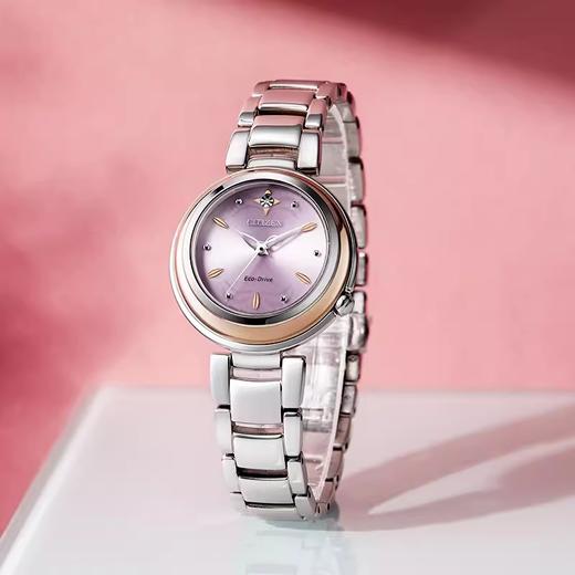 西铁城官方正品官旗镶钻不锈钢间玫瑰金色光动能女表EM0588-81X 商品图5