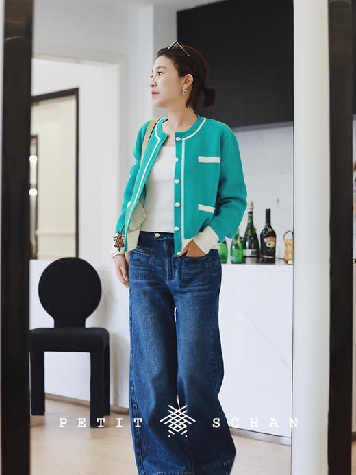 PETIT SCHAN小闪 CLO#191 have a good time 须尽欢 经典蓝色提花纯棉高腰牛仔阔腿裤 商品图3