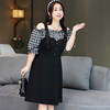 复古连衣裙300斤大码夏季新款中长款黑色假两件露肩裙子 商品缩略图0