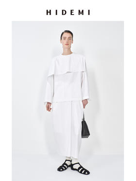 HIDEMI 极简微褶皱设计感可拆卸披肩领多穿式衬衫上衣半裙套装