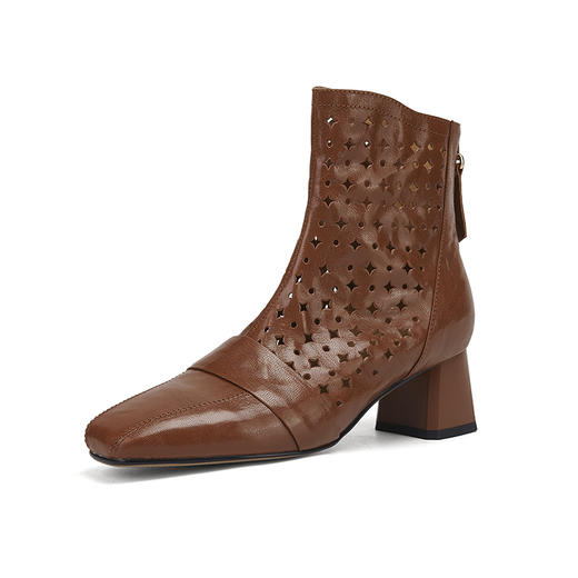 【预售5天】春夏新款，羊皮镂空后拉链粗跟短靴CZ-876 商品图14