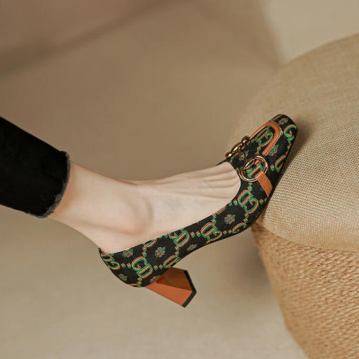 【预售5天】民族风高跟鞋方头单鞋女真皮粗跟工作鞋职场PS&PS766 商品图6