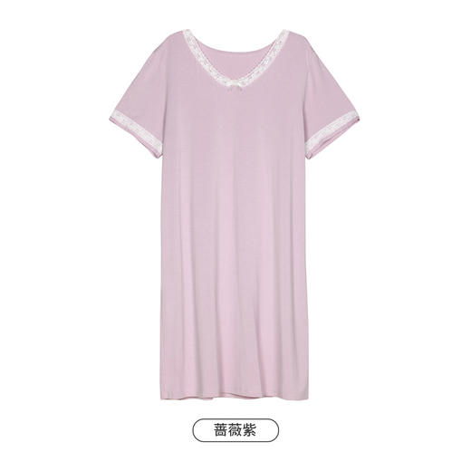 都市丽人好睡好眠春夏睡衣女针织人棉家居服薄款短袖裙女士针织睡裙LH46A1 商品图7