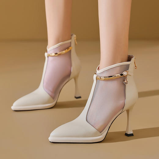 【预售5天】春季新款，性感尖头真皮拼接网纱高跟女鞋JZX&60-81 商品图5