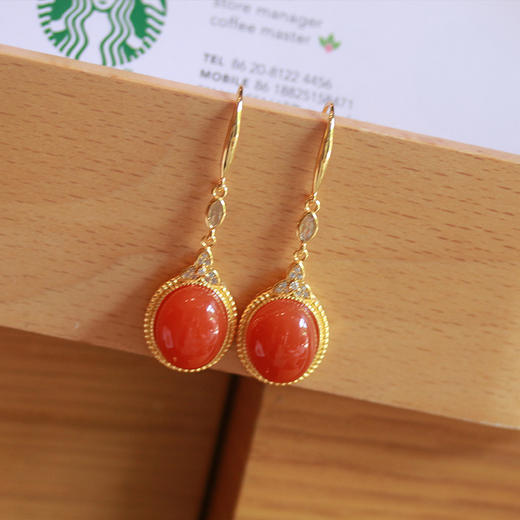 ALBB-南红蛋面耳环高级大气女款s925银镀金镶嵌潮流耳饰不掉色 商品图0