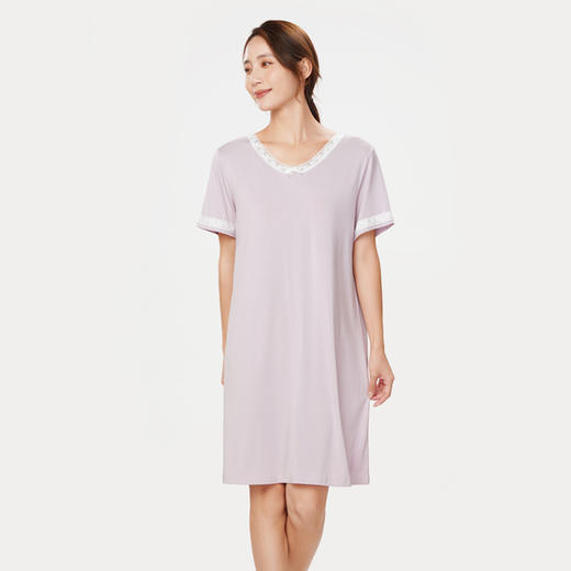 都市丽人好睡好眠春夏睡衣女针织人棉家居服薄款短袖裙女士针织睡裙LH46A1 商品图1