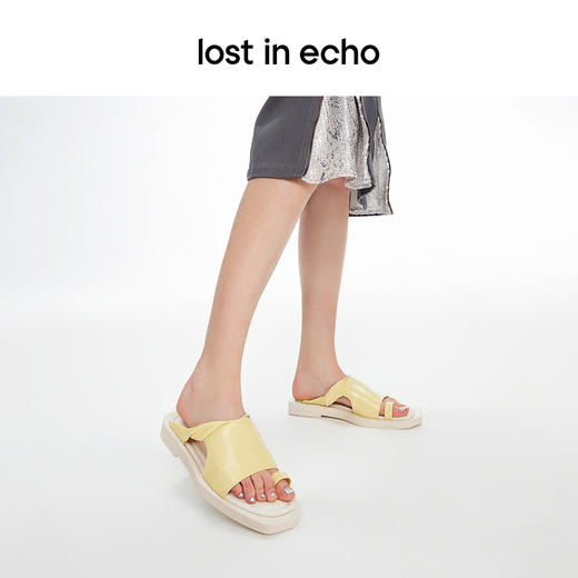 [断码]lost in echo2024春季新品设计师品牌扭转褶皱露趾切面厚底拖鞋 商品图4