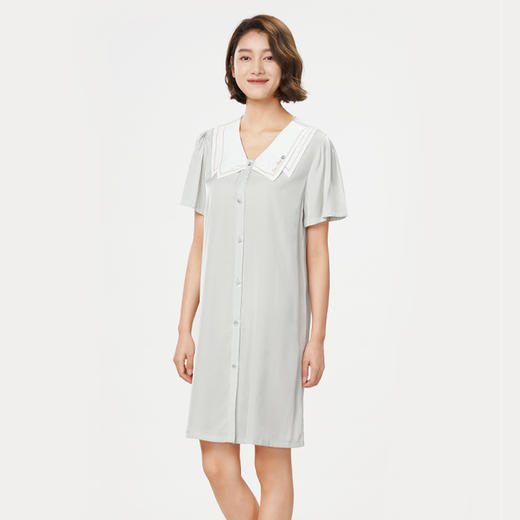 都市丽人生活家居春夏睡衣女泡泡梭织棉家居服薄款短袖裙女士梭织棉睡裙LH46E6 商品图2