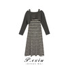04-6潘依绣丁丁宠粉秋季休闲减龄长袖披肩条纹背心连衣裙两件套89219 商品缩略图0