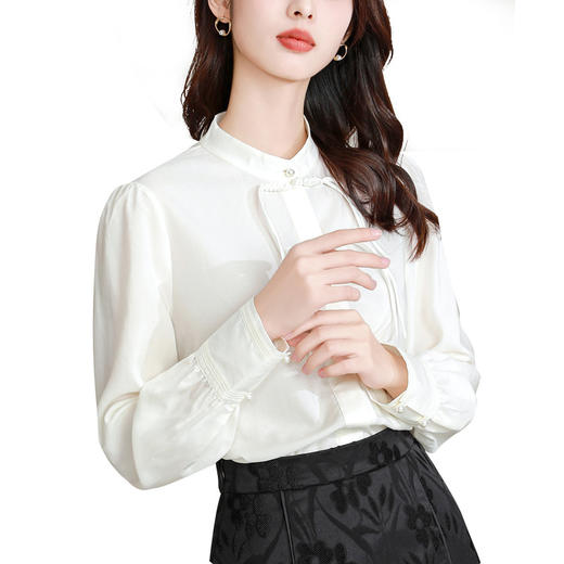 新中式风盘扣衬衫，女白色春秋装新款精致高级感白衬衣上衣KQL-B43N1852 商品图4