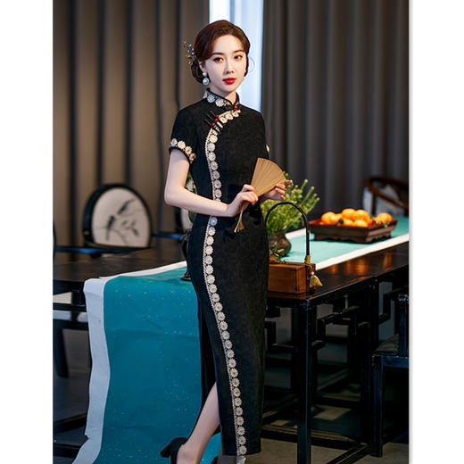 复古改良中国风长款花边2024春夏季新款旗袍SYK188442 商品图0