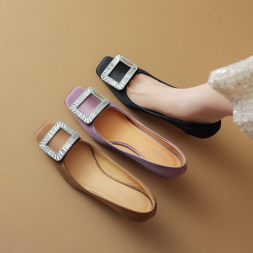 OLD 24-018方头粗跟单鞋中跟复古风法式气质柔软小皮鞋 商品图0