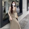 春秋夏【设计感小众 褶皱吊带连衣裙女】气质收腰显瘦 A字针织长裙子女 商品缩略图0
