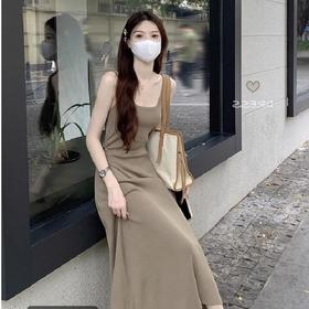 春秋夏【设计感小众 褶皱吊带连衣裙女】气质收腰显瘦 A字针织长裙子女