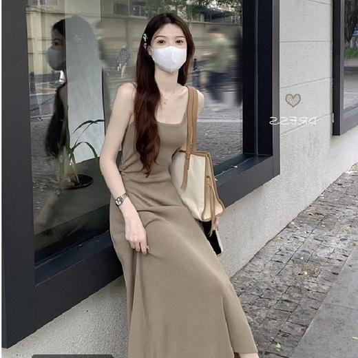 春秋夏【设计感小众 褶皱吊带连衣裙女】气质收腰显瘦 A字针织长裙子女 商品图0