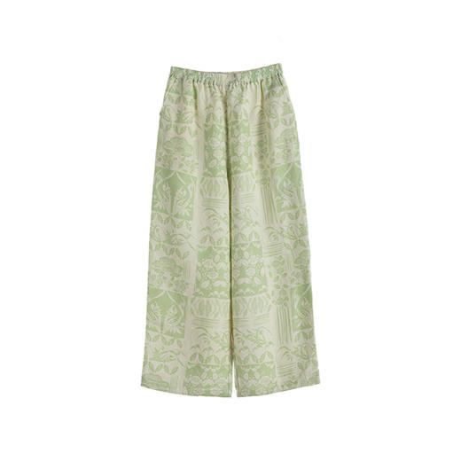 绽放059朵/二月春花亚麻印花清新减龄脚口弹力抽绳宽松休闲长裤女 商品图3