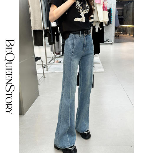 余潇潇【毕加索线条】百搭牛仔棉柔软舒适压线设计直筒牛仔裤 商品图3