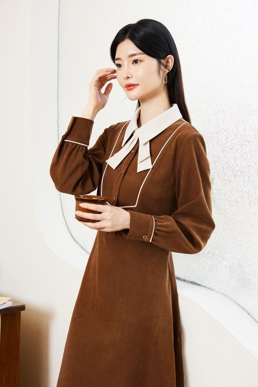 Le Malene 棕色精致气质领结收腰连衣裙 17529 商品图0