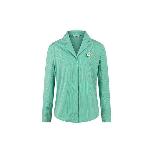 【周四精选福利】HeyDress条纹刺绣衬衣女法式复古V领小雏菊设计衬衣别致上衣 商品图4