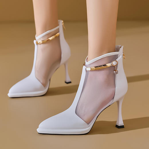 【预售5天】春季新款，性感尖头真皮拼接网纱高跟女鞋JZX&60-81 商品图8