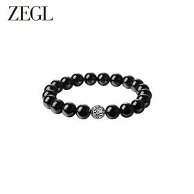 ZEGL黑曜石手串女925纯银串珠手链手绳2024年新款黑色闺蜜手饰品