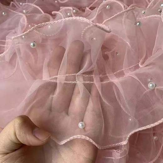 【热卖】芭蕾风花束欧根纱加密褶皱/素边珍珠款/1米/包 商品图4